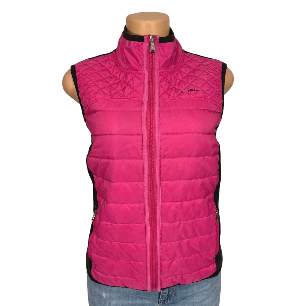 Lauren Ralph Lauren Active Pink Quilted Puffer Vest Womens XL Mock Neck Full Zip
